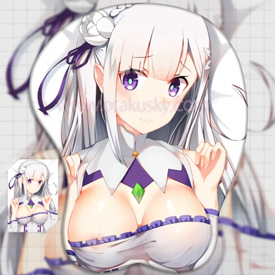 2way Re:Zero Emilia Anime 3D Mouse Pad Mat Wrist Rest - Click Image to Close